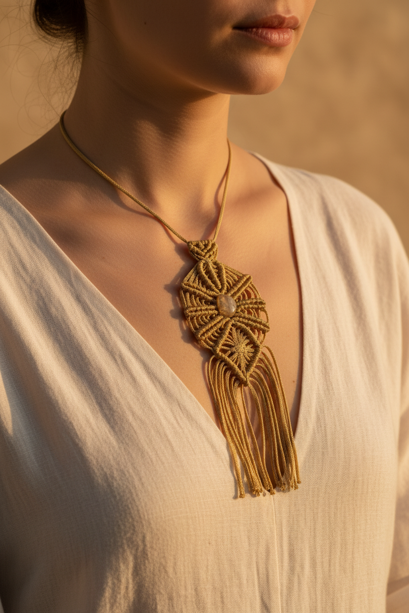 Colar Raio de Sol — detalhe com modelo
