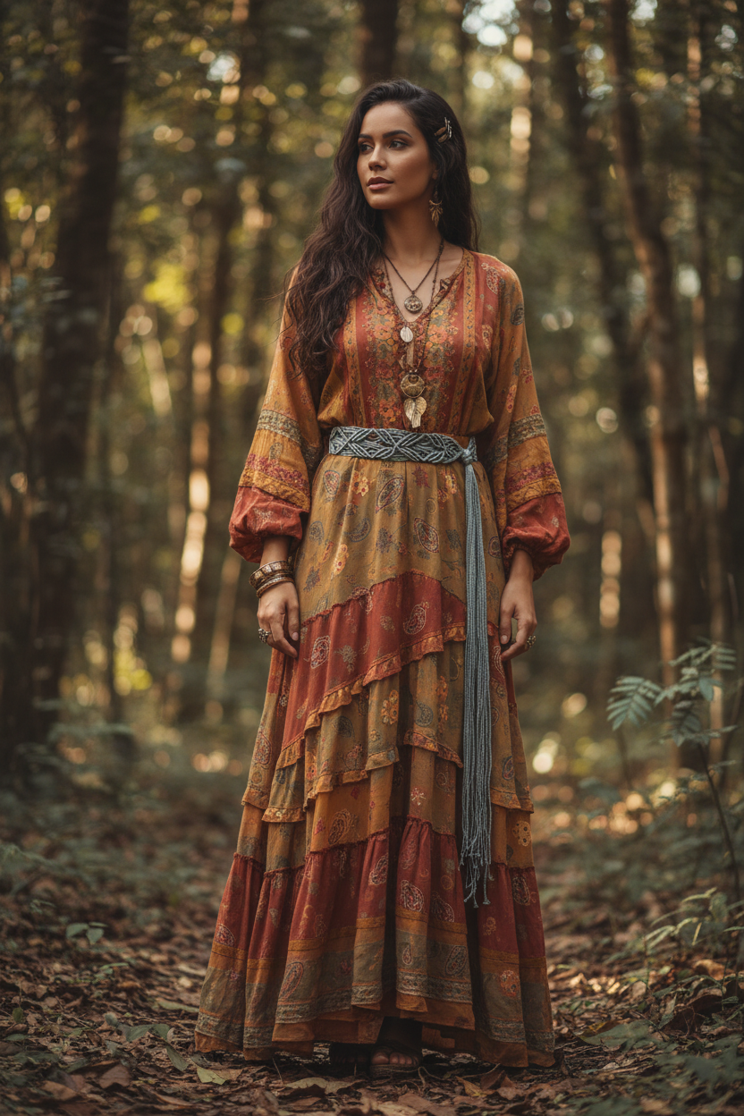 Cinto Tempestade de Prata — modelo na floresta